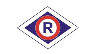 logo ruchu drogowego litera R w rombie