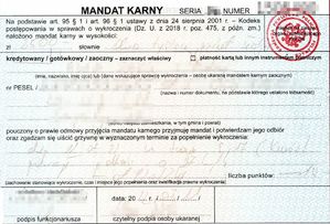 mandat karny na 2500 złotych