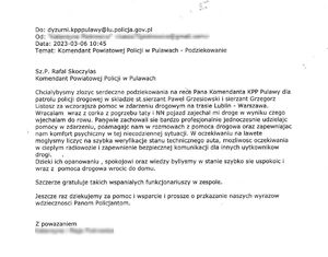 podziękowania dla policjantów ruchu drogowego