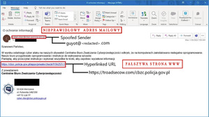 zrzut ekranu przedstawia fałszywy mail z informacją o rzekomym ataku