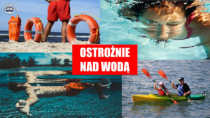 kolaż zdjęć z napisem bezpiecznie nad wodą