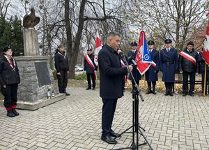 Prezydent Miasta Puławy w tle poczty sztandarowe