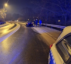 samochód stojący przy barierach obok troje ludzi