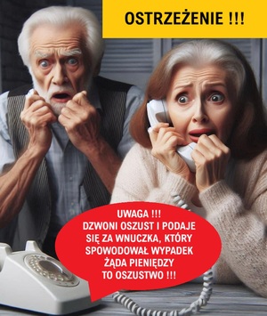 DWOJE PRZESTRASZONYCH SENIORÓW PRZY TELEFONIE OSTRZEŻENIE O OSZUSTACH
