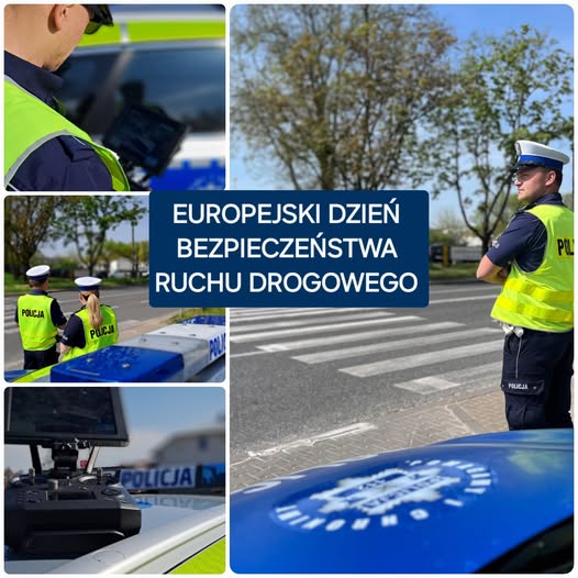 kolaż zdjęć policjantów ruchu drogowego na drodze