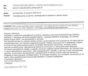 podziękowania dla policjanta