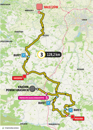 mapa z trasą trzeciego etapu wyścigu