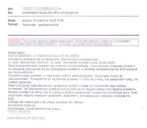 Podziękowanie dla policjantów z patrolówki