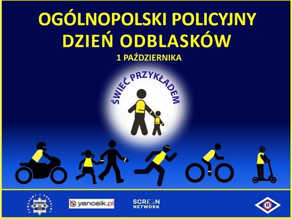 Ogólnopolski Policyjny Dzień Odblasków plakat z osobami w odblaskach
