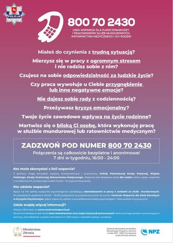 plakat linii wsparcia dla funkcjonariuszy