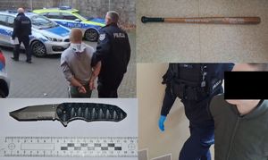 kolaż zdjęć zatrzymanych mężczyzn kija i noża