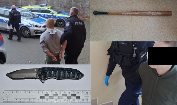 kolaż zdjęć zatrzymanych mężczyzn kija i noża