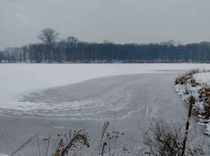 częściowo zamarznięty staw