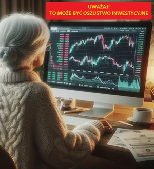 SENIORKA SIEDZĄCA PRZED EKRANEM KOMPUTERA NA NIM WYKRESY