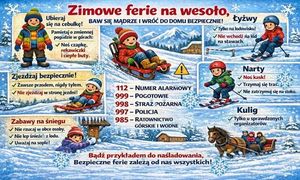 grafika Bezpieczne ferie z poradami zawartymi w treści