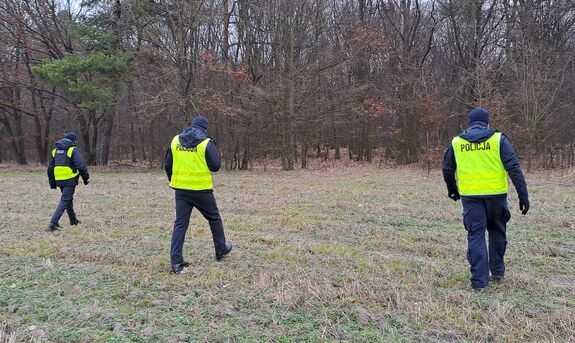 policjanci przeszukujący las