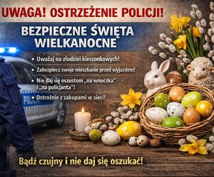 grafika wygenerowana przez AI na niej stroik świąteczny w tle radiowóz na światłach i przestrogi przedświąteczne