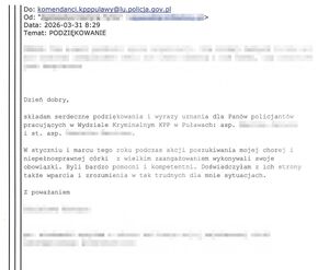 Podziękowanie dla policjantów z wydziału kryminalnego