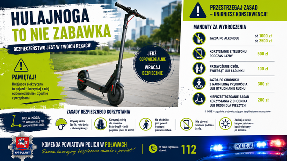 Plakat informacyjny akcja bezpieczna hulajnoga