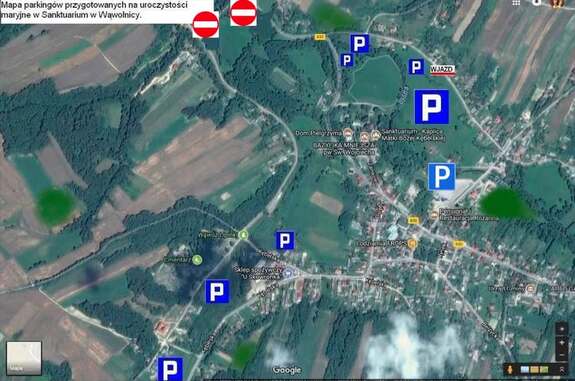 mapa Wąwolnicy z zaznaczonymi parkingami