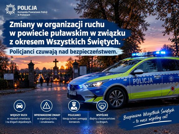 plansza informacyjna dotycząca zmian w organizacji ruchu w związku z okresem Wszystkich Świętych